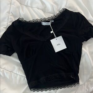 Adika Black Lace Fitted Blouse Short Sleeve